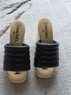 Chanel Black Padded Slide Sandals